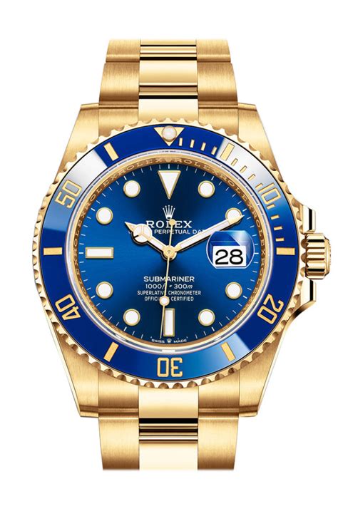 rolex submariner all 18k gold blue dial blue bezel|Rolex Submariner 41mm yellow gold.